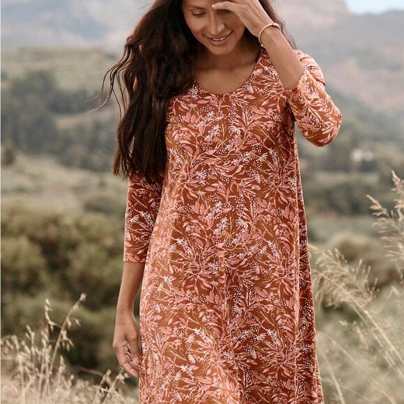 Garnet Hill Trapeze Dress Seamed Jersey Knit Tencel Lyocel in Terracotta NEW - Picture 6 of 13